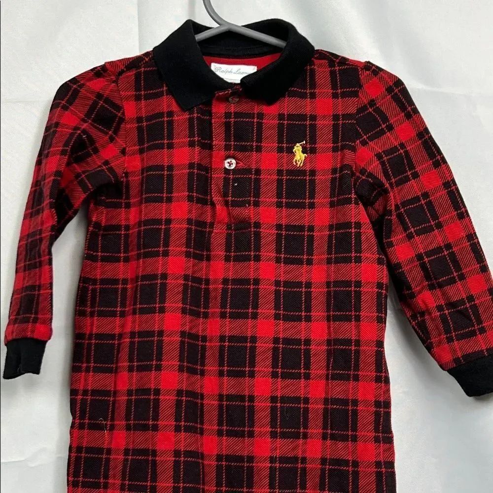 Ralph Lauren red and black plaid long sleeve knit jumpsuit size 12 months - Picture 2 of 11